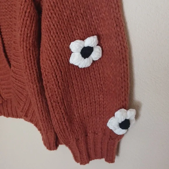 Maeve Anthropologie Chunky 3D Floral Knit Cardigan Sweater OS Boho Oversized - Picture 9 of 16